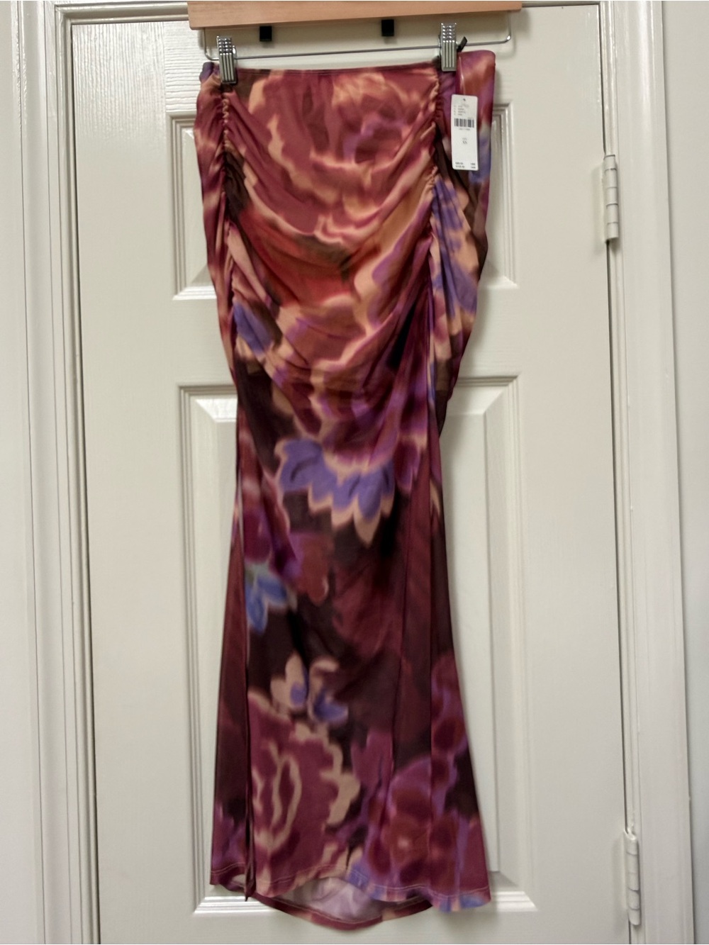 Maeve Anthropologie Floral Ruched Midi Skirt - Purple Multi Fully Lined, Size XS